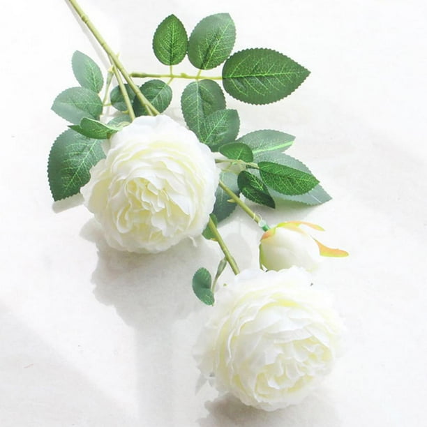Roses Artificial Peony Fake Silk Flowers White Bridal Wedding Bouquet Home Decor
